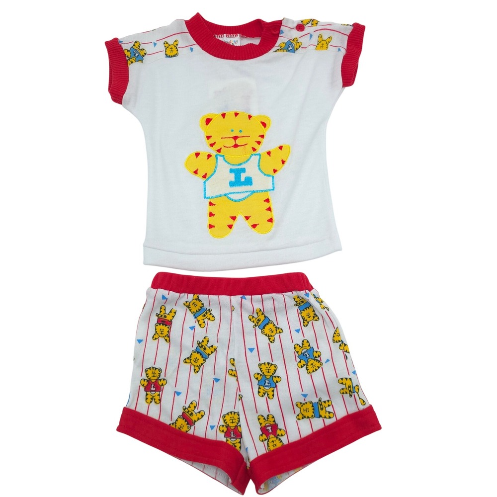 Vintage Little by Little Kids 2 Piece Tiger Short Set 12 Months NWT